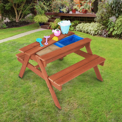 Teamson Kids Outdoor Garden Sand Pit and Water Picnic Table Activity Table with 6 Accessories Garden