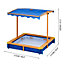 Teamson Kids Outdoor Garden Sand Pit, Large Square Wooden Sandbox, With Lid and Canopy, Garden Toys, Blue, 117 x 117 x 120 (cm)