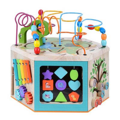 Teamson Kids Preschool Play Lab 7-in-1 Large Wooden Activity Station, Natural