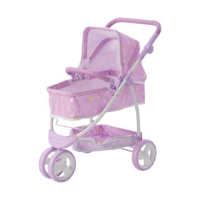 Teamson Kids Twinkle Stars Princess 2-in-1 Baby Doll Stroller, Purple