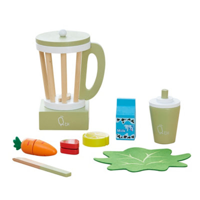 Teamson Kids Wooden Blender Juicer Toy Set with 13 Pcs, Pretend Play Kitchen Accessories - Green