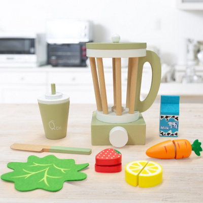 Teamson Kids Wooden Blender Juicer Toy Set with 13 Pcs, Pretend Play Kitchen Accessories - Green