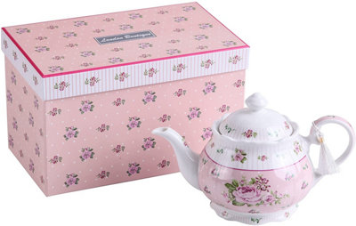 Teapot Sets Teapot Sugar Bowl and Cream Milk Jug Vintage Floral in Gift Box (Pink)