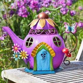 Teapot Studio Garden Ornament Waterproof Fairy House Outdoor Decoration Fun Metal Hand Painted Decor Weatherproof