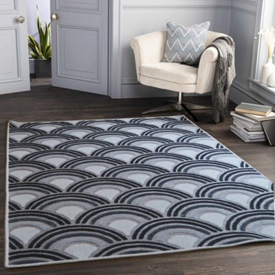 Tear Drops Geometric Wave Pattern Area Rug(Charcoal Grey/Beige/Cream)