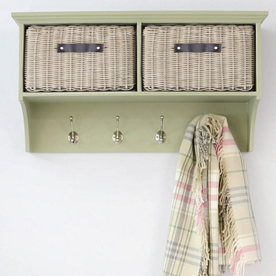 Tebury Wall Mounted Hanging Shelf with Coat Rack and Storage Baskets - Sage Green
