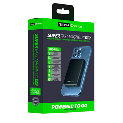 Tech Charge 8000mAh Power Bank - Super Fast Magnetic MagSafe Charging - 8