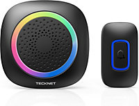 TECKNET Battery Powered RGB Wireless Doorbell, IP66 Waterproof, 400m Range, 60 Chimes,5 Level Volume
