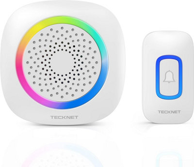 TECKNET Battery Powered RGB Wireless Doorbell, IP66 Waterproof, 400m Range, 60 Chimes,5 Level Volume