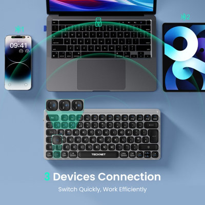 TECKNET BT Keyboard: Compact, rechargeable (500mAh). 2.4G/USB, 3-device ...