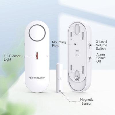 TECKNET Door Alarm Sensor, Window Alarm Sensors, 2-in-1 Alarm & Chime, 3-level Volume Control, Wireless Burglar Alarms(6 PCS)