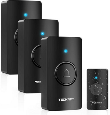 TECKNET Doorbell: 1312ft range, IP65. 3 receivers, 60 melodies, LED ...