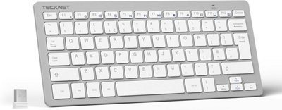 TECKNET Keyboard: 2.4G, slim compact with media keys. 12-month battery ...