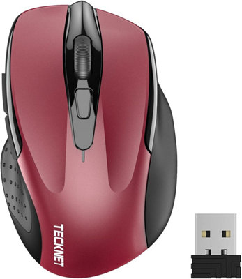TECKNET Mouse: 4800 DPI, silent, ergonomic. 6 buttons, 2.4G. Red.