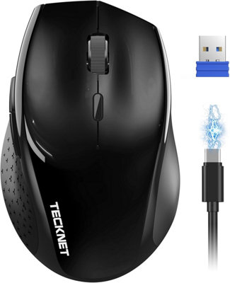 TECKNET PRO Mouse: Rechargeable, 2.4G, 6400 DPI. 6 DPI levels, silent. For laptop/PC/computer. Black.
