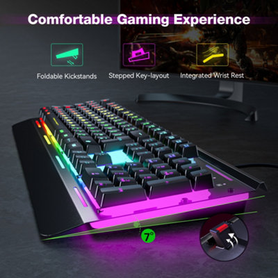 TECKNET RGB Keyboard: UK layout, 15-zone RGB, metal panel. 105 keys, 25 ...