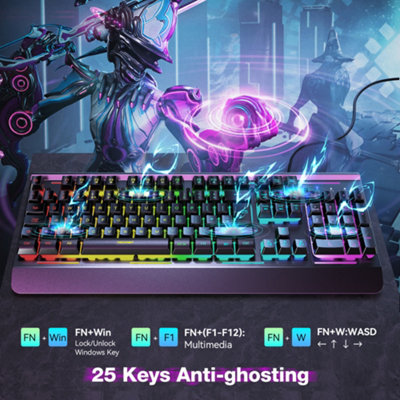 TECKNET RGB Keyboard: UK layout, 15-zone RGB, metal panel. 105 keys, 25 ...