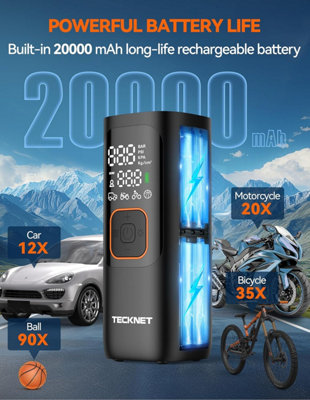 Neverland 20000mAh Portable Tire Inflator – Air Pump For Car, Bike, Motorcycle, Ball – 150 PSI, 60W, 12V