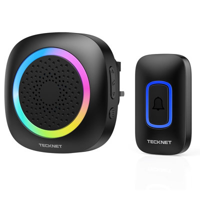 TECKNET Wireless Plug in Doorbell with RGB Light, IP66 Waterproof, 400M Wireless Range, 60 Chimes & 5 Level Volume (Black)