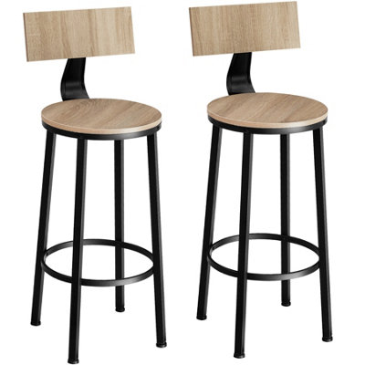 tectake 2 Bar stools Poole dining chairs stools industrial wood light oak Sonoma