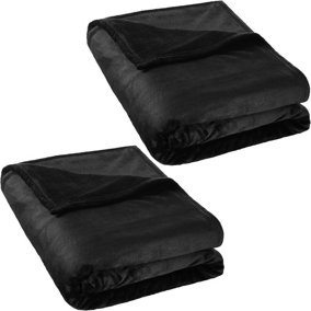 tectake 2 blankets polyester 220x240cm - blanket throw - black