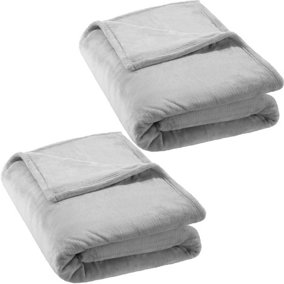 tectake 2 blankets polyester 220x240cm - blanket throw - grey