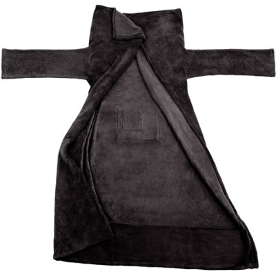 tectake 2 Blankets with sleeves - blanket snuggle blanket - 200 x 170 cm black