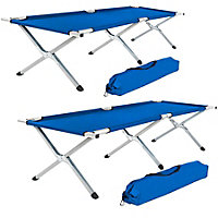 tectake 2 camping beds made of aluminium - folding camp bed single camp bed - blue