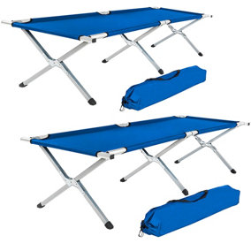 tectake 2 camping beds made of aluminium - folding camp bed single camp bed - blue