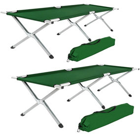 tectake 2 camping beds made of aluminium - folding camp bed single camp bed - green