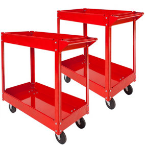 tectake 2 tool trolleys with 2 shelves - heavy duty trolley warehouse trolley - red