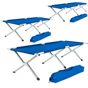 tectake 3 camping beds made of aluminium - folding camp bed single camp bed - blue