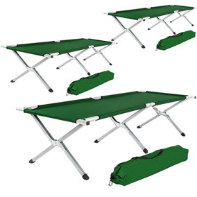 tectake 3 camping beds made of aluminium - folding camp bed single camp bed - green