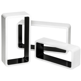 tectake 3 floating shelves Leonie - wall shelf wall mounted shelf - black/white