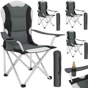 tectake 4 Camping chairs - padded - folding chair fold up chair - grey