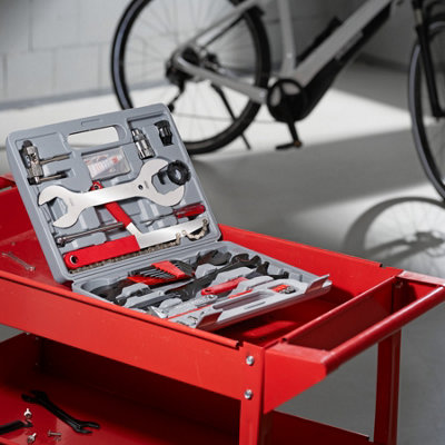 tectake 50-Piece Bike Tool Kit - bike tool kit tool set - grey