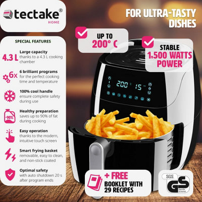 tectake Air fryer Yaiza - 4.3 l capacity - Recipes booklet included - airfryer fryer - black