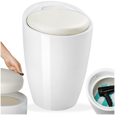 tectake Bathroom stool with storage space - bathroom seat bathroom stool white - white | DIY at B&Q