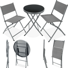 tectake Bistro Set Duesseldorf - garden table and chairs outdoor table and chairs - grey