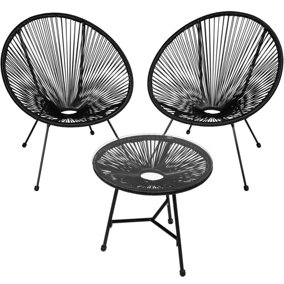 tectake Bistro set Santana - 2 Chairs 1 Table - round table and chairs glass table and chairs - black