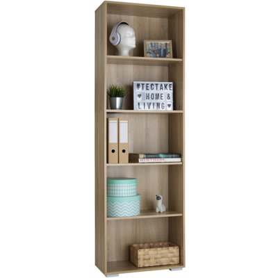 tectake Bookshelf Lexi - Bookcase with 5 shelves - shelf corner shelf - Wood light oak Sonoma