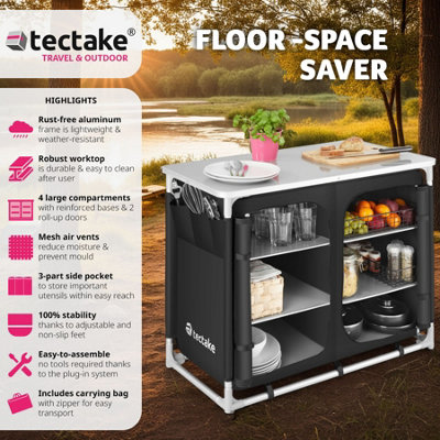 tectake Camping Cupboard - 6 Compartments - camping kitchen unit camping kitchen stand - black