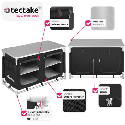 tectake Camping Kitchen 97x47.5x56.5cm - camping kitchen unit camping kitchen stand - black