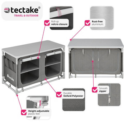 tectake Camping Kitchen 97x47.5x56.5cm - camping kitchen unit camping kitchen stand - grey