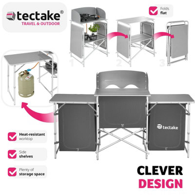 tectake Camping Kitchen Station - Large - camping kitchen unit camping kitchen stand - grey