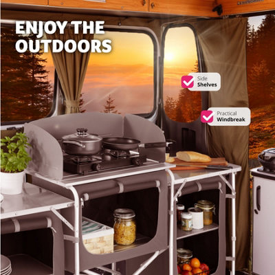 tectake Camping Kitchen Station - Large - camping kitchen unit camping kitchen stand - grey