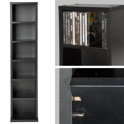 tectake CD Tower Juliane 6 adjustable shelves for 102 CDs or 27 DVDs - bookcase shelving unit - black