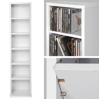 tectake CD Tower Juliane 6 adjustable shelves for 102 CDs or 27 DVDs - bookcase shelving unit - white