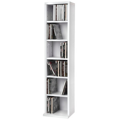tectake CD Tower Juliane 6 adjustable shelves for 102 CDs or 27 DVDs - bookcase shelving unit - white