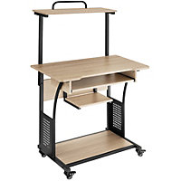 tectake Computer desk Fife - with 4 tiers and rolling castors - Computer table computer desk - industrial wood light oak Sonoma